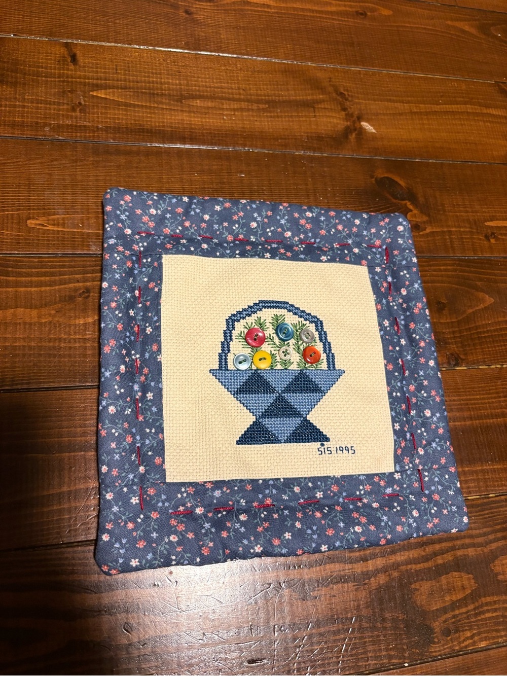 Floral Basket Blue Quilted Wall Tapestry